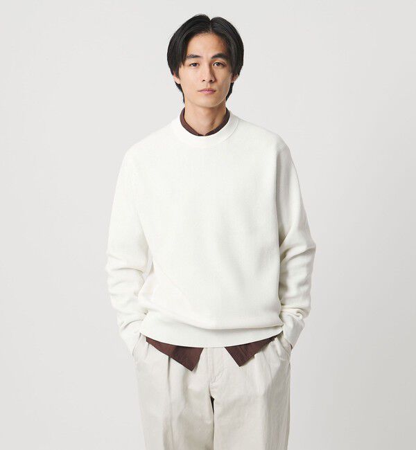UNITED ARROWS「コットン/ポリエステル アゼ クルーネックニット」|ニット・セーター|WHITE