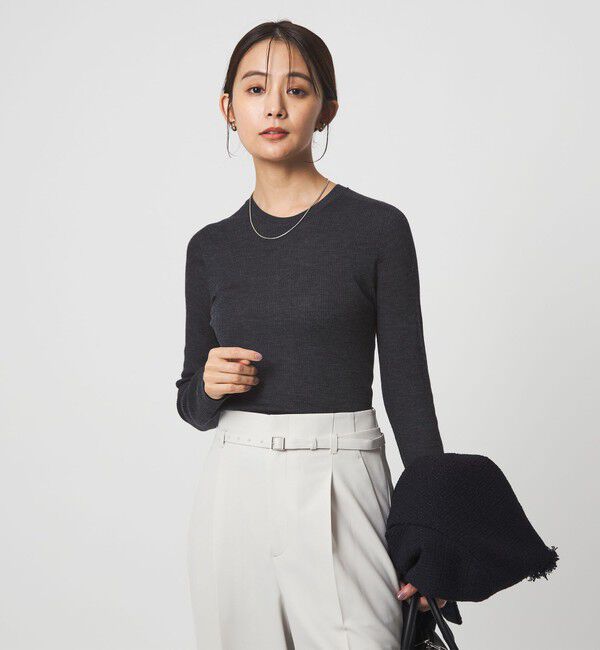 UNITED ARROWS green label relaxing「ウール シアー リブ クルーネック ニット ウォッシャブル」|ニット・セーター|DK.GRAY