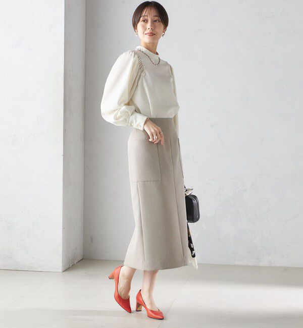 SHIPS for women「〈手洗い可能〉ウール混 スタンドカラー 袖 シャーリング ブラウス」|シャツ・ブラウス|