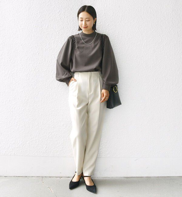 SHIPS for women「〈手洗い可能〉ウール混 スタンドカラー 袖 シャーリング ブラウス」|シャツ・ブラウス|