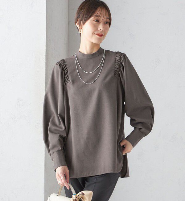 SHIPS for women「〈手洗い可能〉ウール混 スタンドカラー 袖 シャーリング ブラウス」|シャツ・ブラウス|