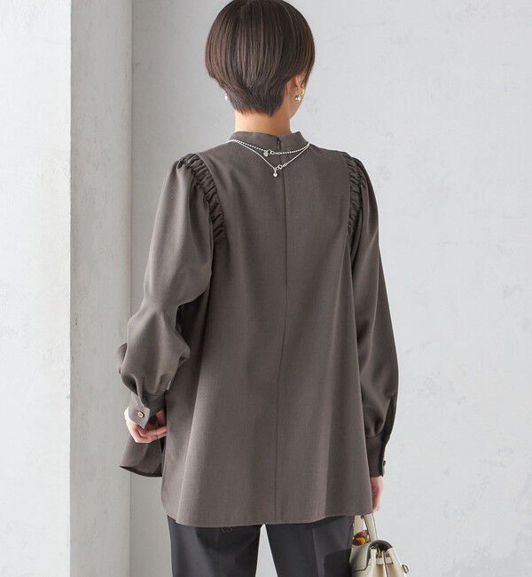 SHIPS for women「〈手洗い可能〉ウール混 スタンドカラー 袖 シャーリング ブラウス」|シャツ・ブラウス|