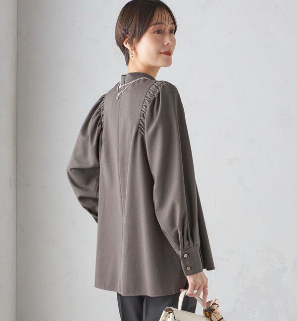 SHIPS for women「〈手洗い可能〉ウール混 スタンドカラー 袖 シャーリング ブラウス」|シャツ・ブラウス|