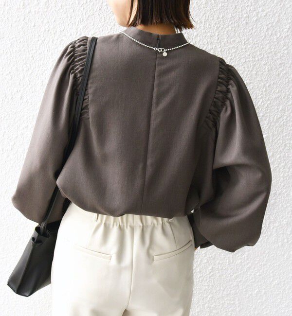 SHIPS for women「〈手洗い可能〉ウール混 スタンドカラー 袖 シャーリング ブラウス」|シャツ・ブラウス|