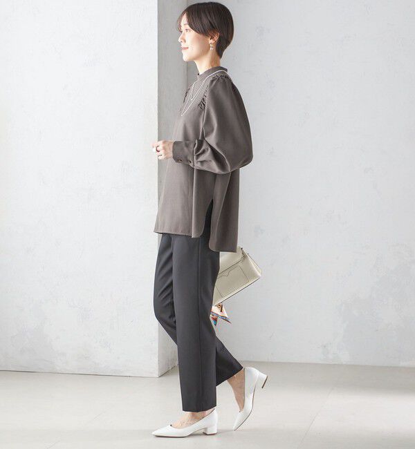 SHIPS for women「〈手洗い可能〉ウール混 スタンドカラー 袖 シャーリング ブラウス」|シャツ・ブラウス|