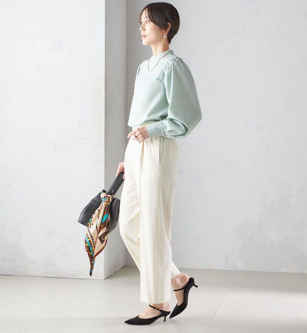 SHIPS for women「〈手洗い可能〉ウール混 スタンドカラー 袖 シャーリング ブラウス」|シャツ・ブラウス|