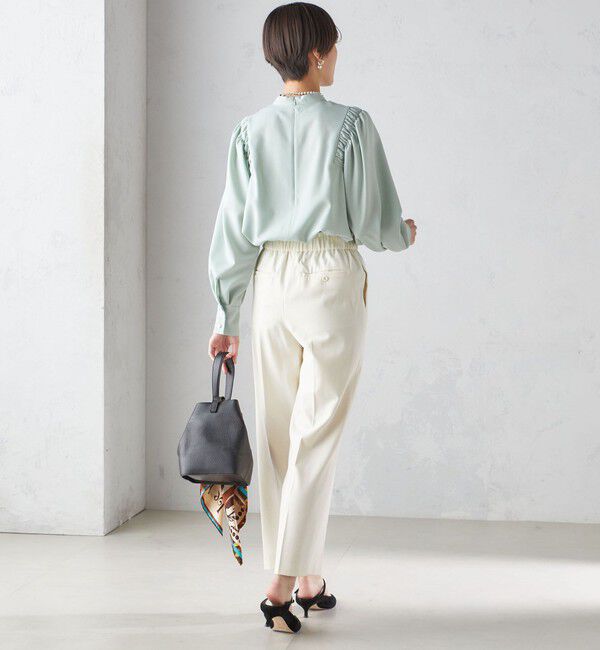 SHIPS for women「〈手洗い可能〉ウール混 スタンドカラー 袖 シャーリング ブラウス」|シャツ・ブラウス|