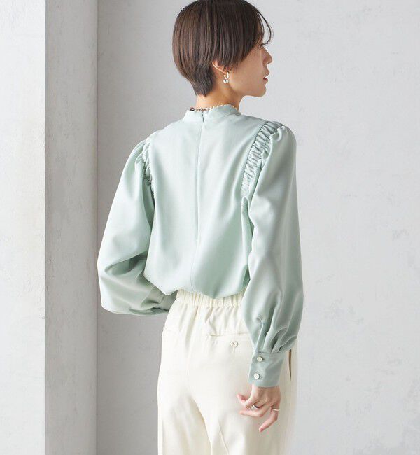 SHIPS for women「〈手洗い可能〉ウール混 スタンドカラー 袖 シャーリング ブラウス」|シャツ・ブラウス|