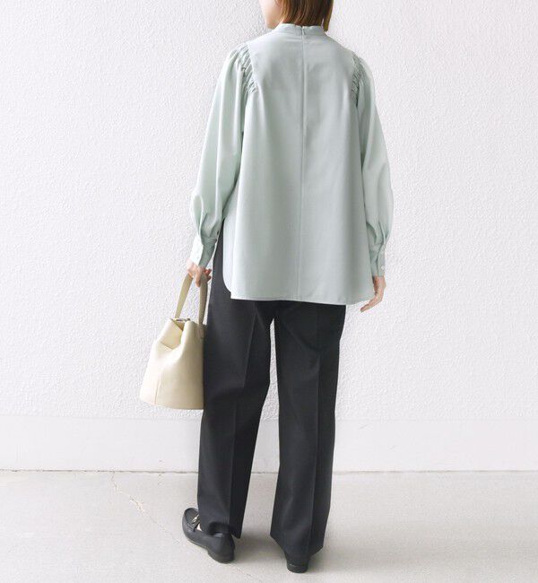 SHIPS for women「〈手洗い可能〉ウール混 スタンドカラー 袖 シャーリング ブラウス」|シャツ・ブラウス|