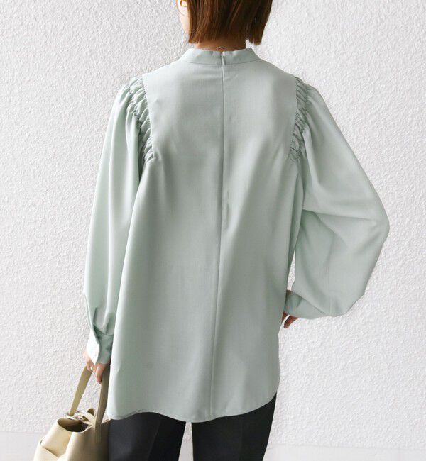 SHIPS for women「〈手洗い可能〉ウール混 スタンドカラー 袖 シャーリング ブラウス」|シャツ・ブラウス|