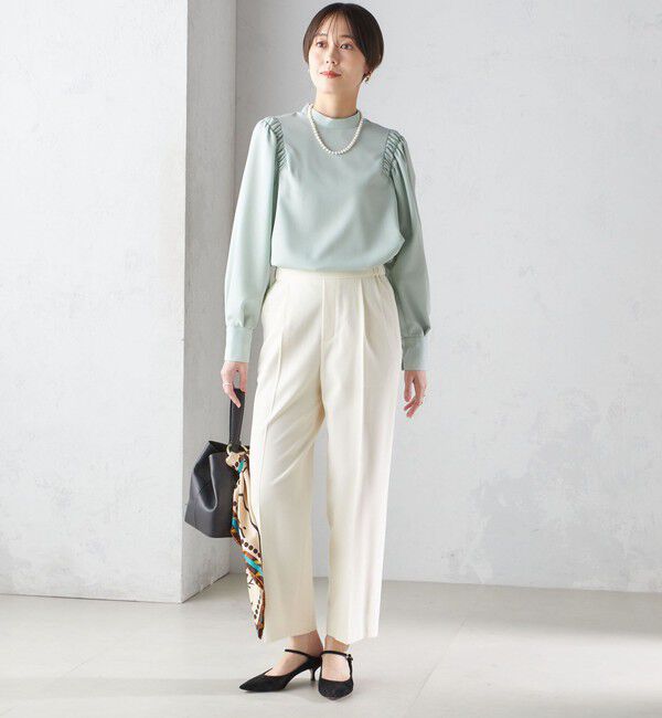 SHIPS for women「〈手洗い可能〉ウール混 スタンドカラー 袖 シャーリング ブラウス」|シャツ・ブラウス|