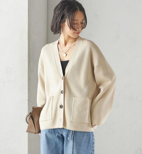 SHIPS for women「〈手洗い可能〉ワンポイント 刺繍 Vネック カーディガン」|カーディガン|