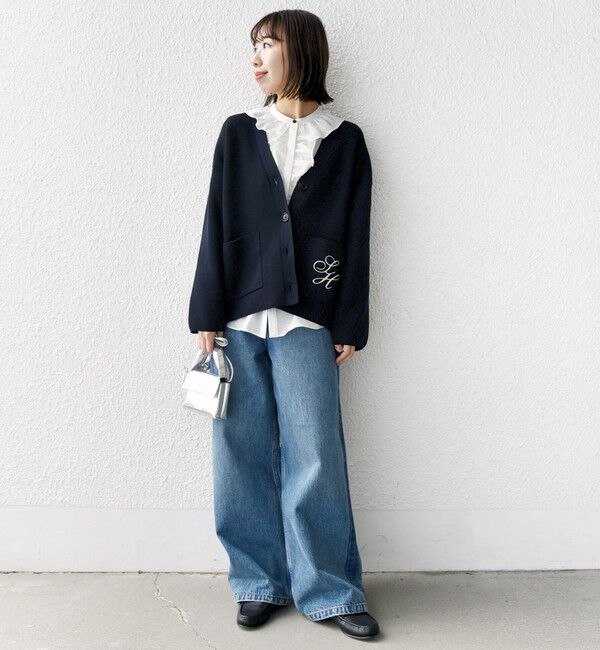 SHIPS for women「〈手洗い可能〉ワンポイント 刺繍 Vネック カーディガン」|カーディガン|