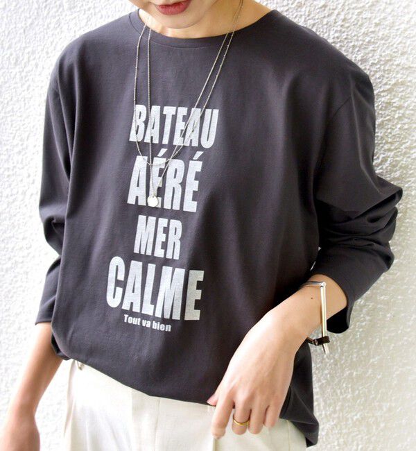 SHIPS for women「〈洗濯機可能〉プラチナヴェール 長袖 ロゴ TEE」|Tシャツ・カットソー|ダークグレー