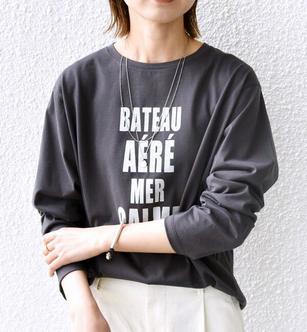 SHIPS for women「〈洗濯機可能〉プラチナヴェール 長袖 ロゴ TEE」|Tシャツ・カットソー|