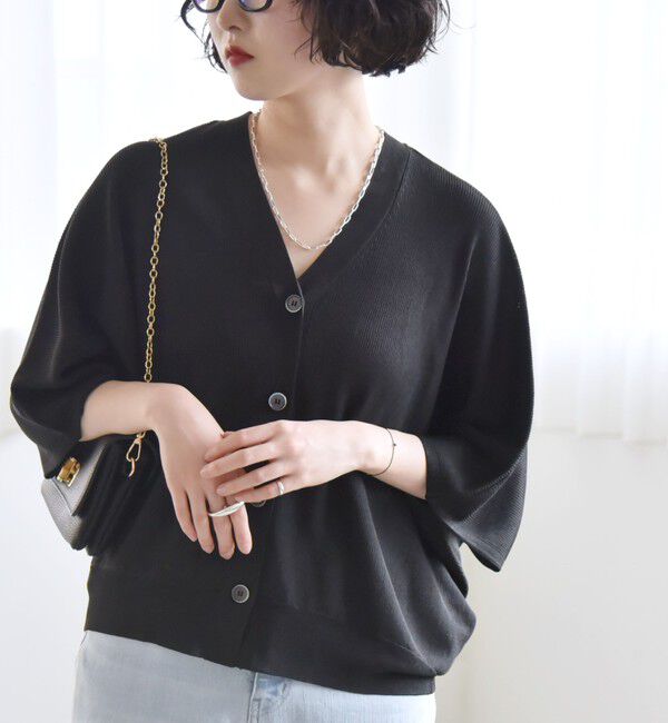 quaranciel「quaranciel:〈手洗い可能〉シアー ラメ ドルマン リブ ニット カーディガン」|カーディガン|ブラック