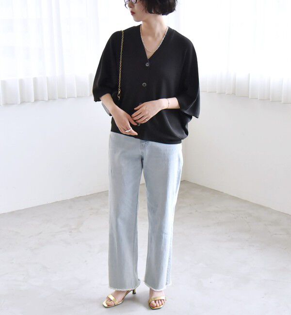 quaranciel「quaranciel:〈手洗い可能〉シアー ラメ ドルマン リブ ニット カーディガン」|カーディガン|