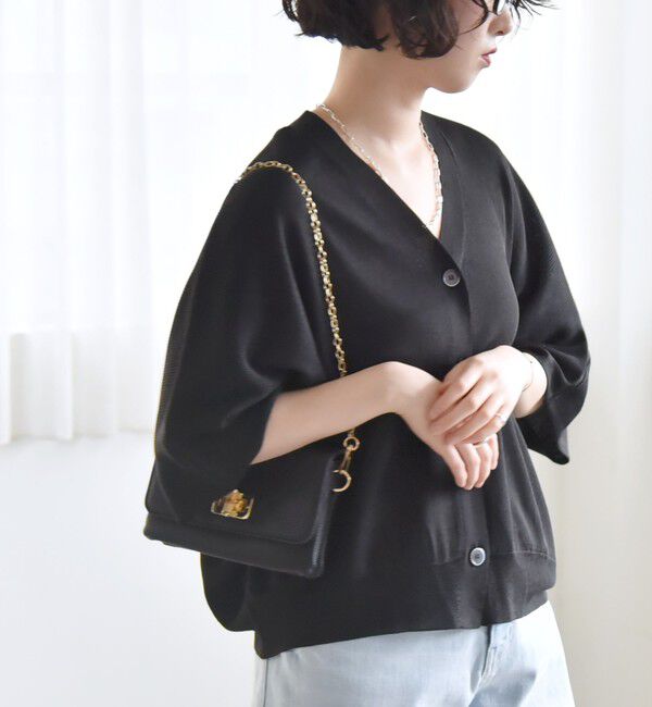 quaranciel「quaranciel:〈手洗い可能〉シアー ラメ ドルマン リブ ニット カーディガン」|カーディガン|