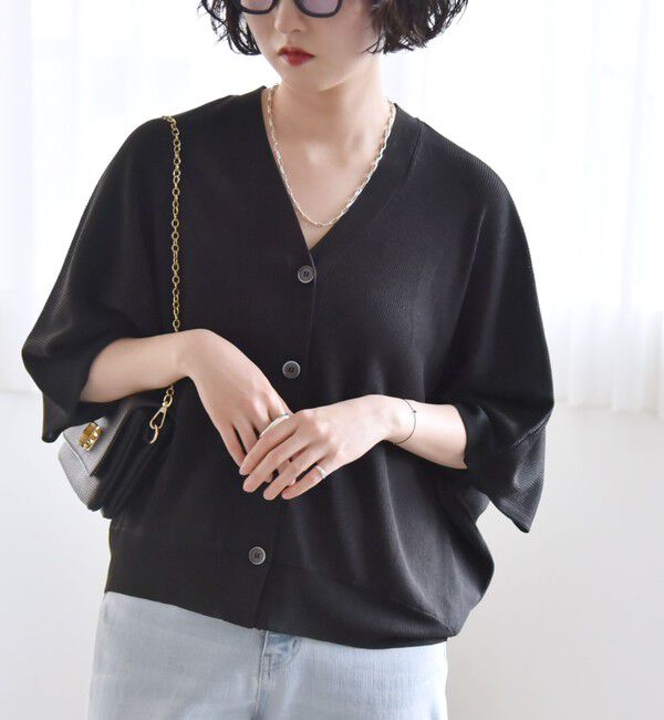 quaranciel「quaranciel:〈手洗い可能〉シアー ラメ ドルマン リブ ニット カーディガン」|カーディガン|