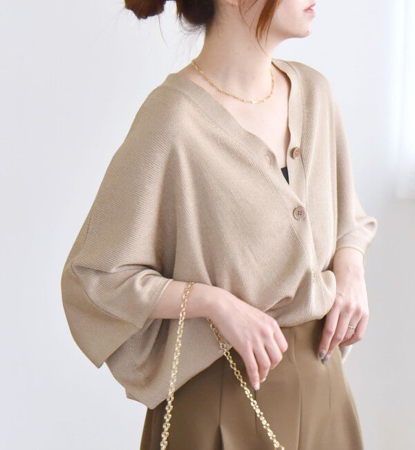 quaranciel「quaranciel:〈手洗い可能〉シアー ラメ ドルマン リブ ニット カーディガン」|カーディガン|