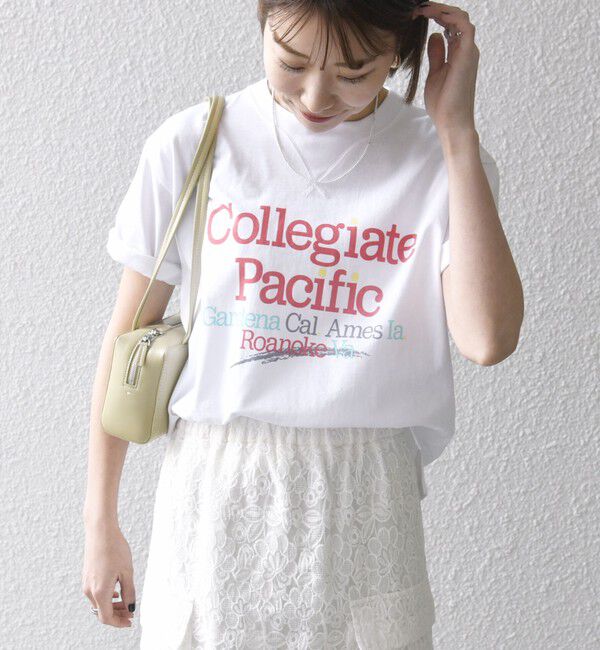 SHIPS any「【SHIPS any別注】Collegiate Pacific:〈洗濯機可能〉V ガゼット プリント & 刺繍 Tシャツ 25SS」|Tシャツ・カットソー|