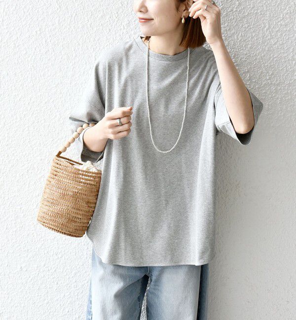 SHIPS any「SHIPS any:〈接触冷感/汗染み防止加工/洗濯機可能〉ラウンドヘム クルー ビッグ TEE」|Tシャツ・カットソー|ライトグレー