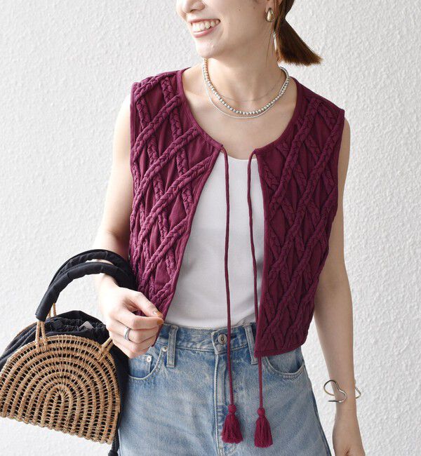 SHIPS any「bon_meur:〈手洗い可能〉ロープ編み コットン コンパクト フリンジ ベスト」|ベスト・ジレ|