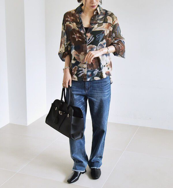 quaranciel「quaranciel:〈洗濯機可能〉シアー フラワー プリント シャツ ブラウス」|シャツ・ブラウス|