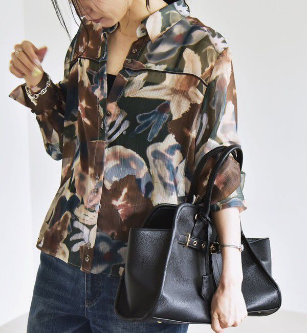 quaranciel「quaranciel:〈洗濯機可能〉シアー フラワー プリント シャツ ブラウス」|シャツ・ブラウス|