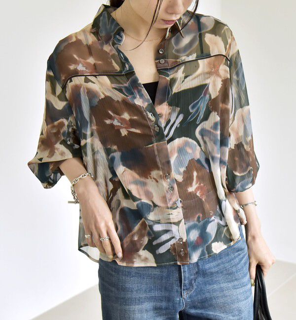 quaranciel「quaranciel:〈洗濯機可能〉シアー フラワー プリント シャツ ブラウス」|シャツ・ブラウス|