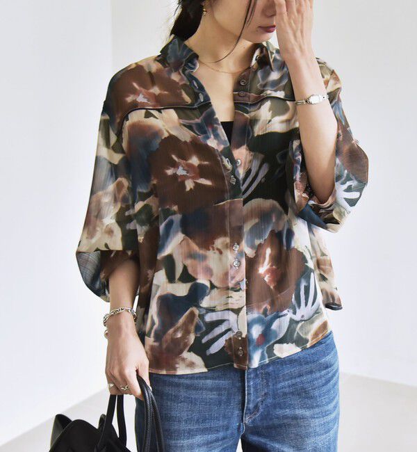 quaranciel「quaranciel:〈洗濯機可能〉シアー フラワー プリント シャツ ブラウス」|シャツ・ブラウス|