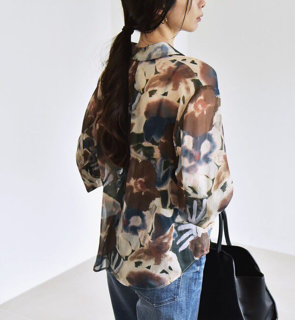 quaranciel「quaranciel:〈洗濯機可能〉シアー フラワー プリント シャツ ブラウス」|シャツ・ブラウス|