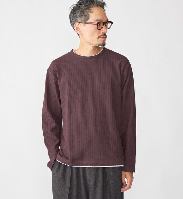 SHIPS「SHIPS: フェイク レイヤード クルーネック ロングスリーブ」|Tシャツ・カットソー|ワイン