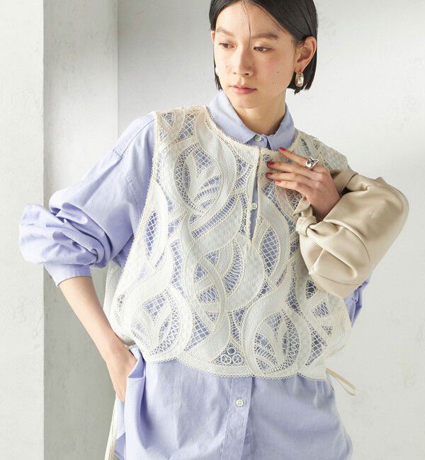 SHIPS for women「〈手洗い可能〉刺繍 スカラップ レース ノースリーブ プルオーバー」|ベスト・ジレ|ナチュラル