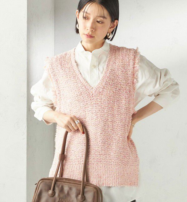 SHIPS for women「〈手洗い可能〉ミックスカラー Vネック プルオーバー」|ベスト・ジレ|ピンク