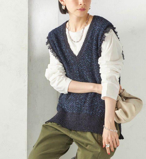 SHIPS for women「〈手洗い可能〉ミックスカラー Vネック プルオーバー」|ベスト・ジレ|ネイビー