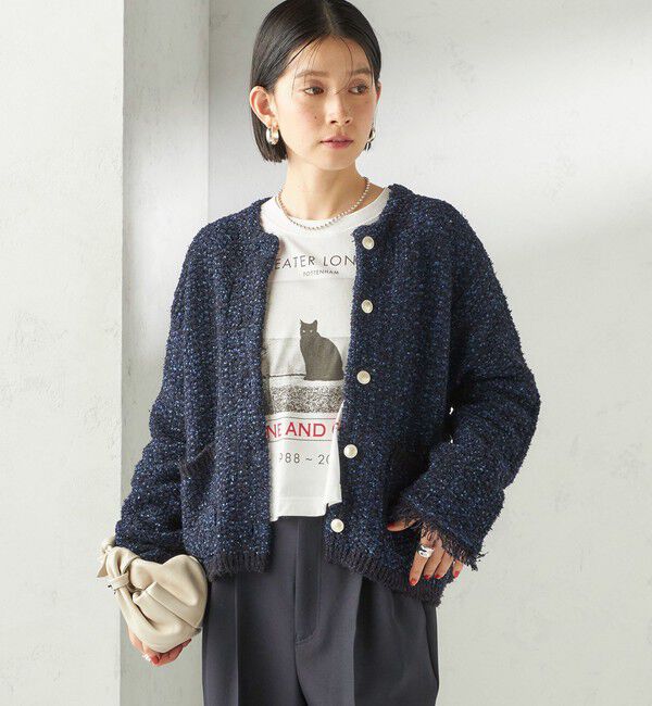 SHIPS for women「〈手洗い可能〉ミックスカラー ニット ジャケット」|ノーカラージャケット|