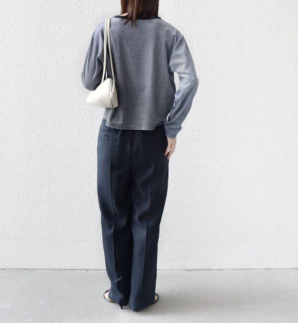 SHIPS for women「〈手洗い可能〉ポリエステル ベロア ボーダー パール モチーフ ボタン カーディガン」|カーディガン|