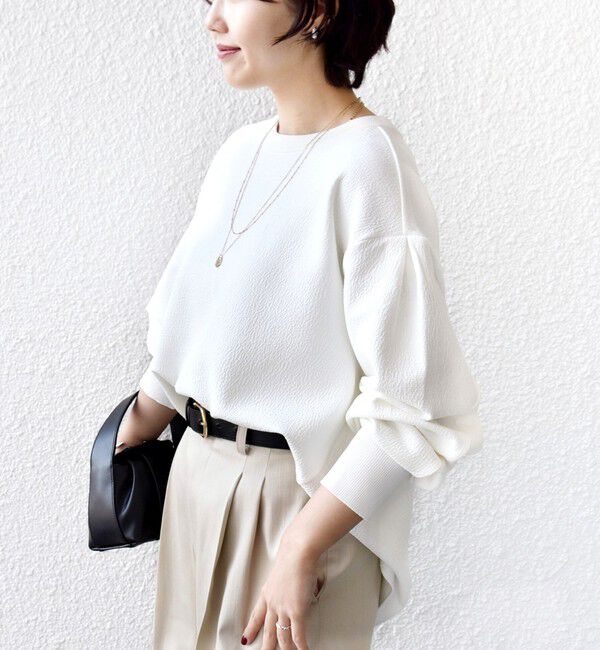 SHIPS for women「〈手洗い可能〉ダブル フェイス ニット リブ コンビ プルオーバー」|Tシャツ・カットソー|オフホワイト