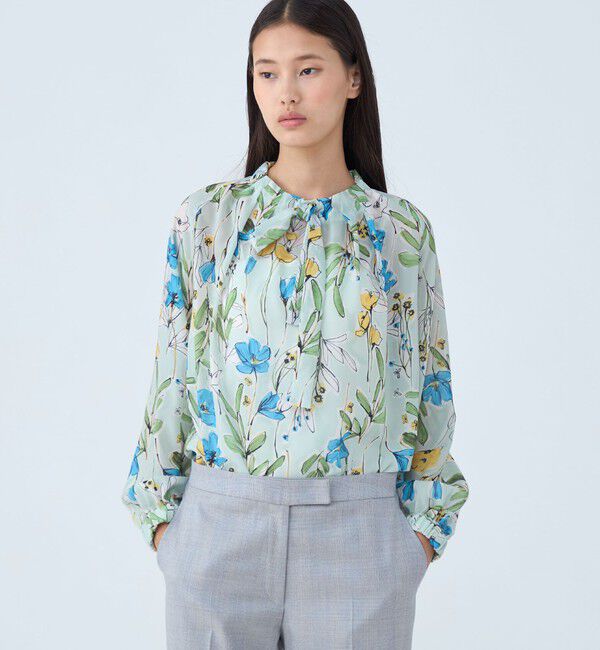 TOMORROWLAND collection「オキザリスフラワープリント ボウタイギャザーブラウス」|シャツ・ブラウス|
