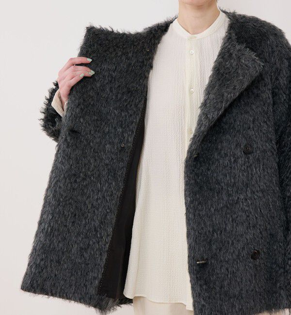 GALERIE VIE「ルスクアンゴラ カラーレスコート」|ノーカラーコート|