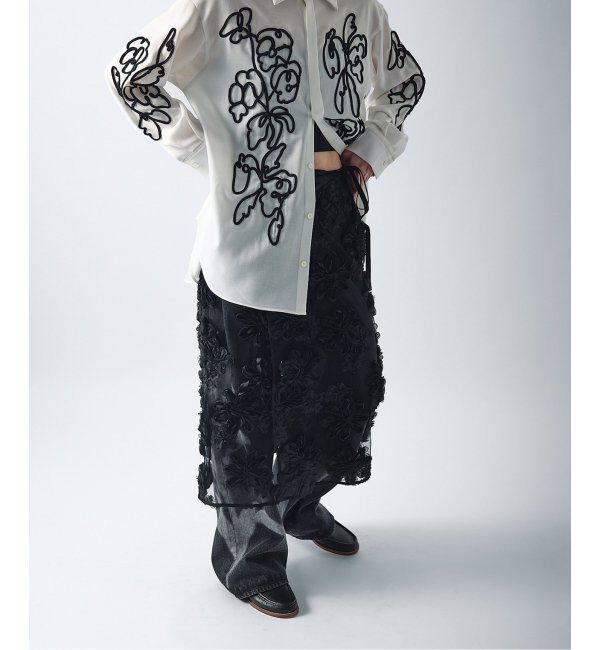 JOURNAL STANDARD「《追加》【TOLIGHT&times;JOURNALSTANDARD】 フラワーモチーフラップスカート」|スカート|ブラック