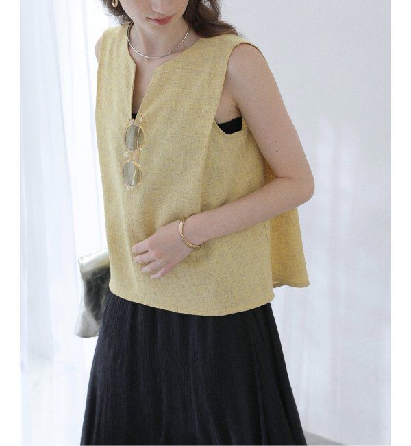  「【洗える】ツイードキーネックプルオーバー」|シャツ・ブラウス|