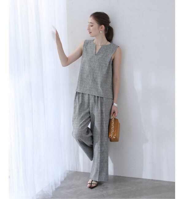  「【洗える】ツイードキーネックプルオーバー」|シャツ・ブラウス|