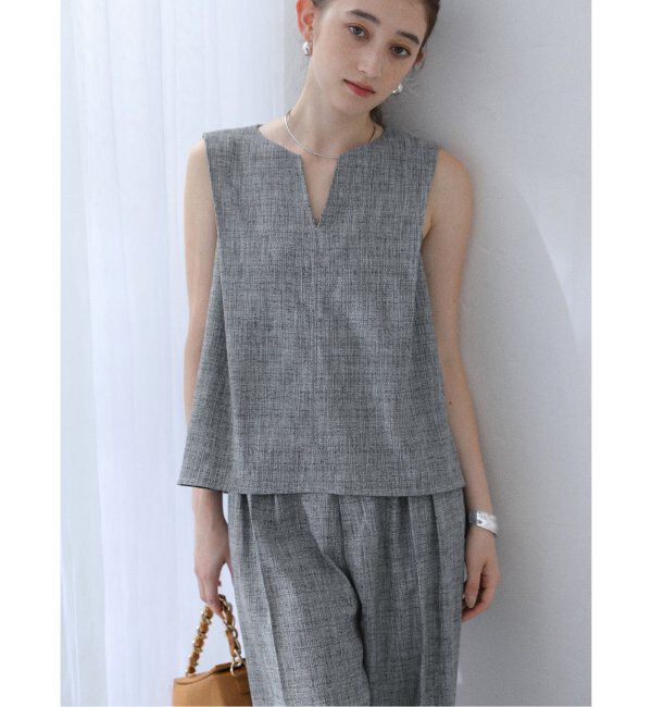  「【洗える】ツイードキーネックプルオーバー」|シャツ・ブラウス|