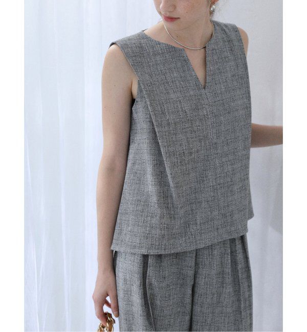  「【洗える】ツイードキーネックプルオーバー」|シャツ・ブラウス|