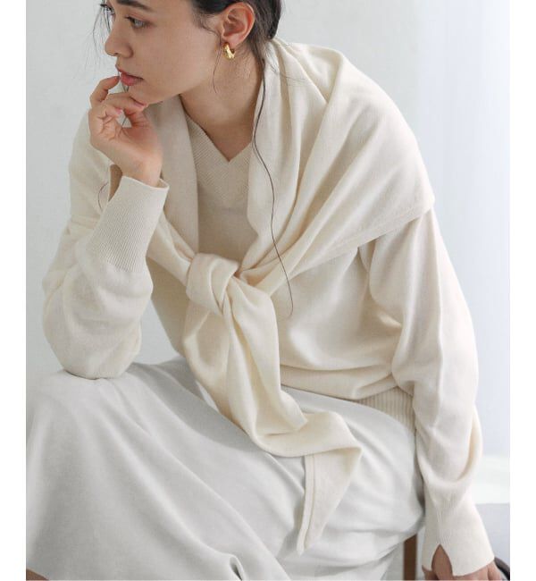  「【洗える】ファインメリノウールストールニット」|ニット・セーター|ホワイト