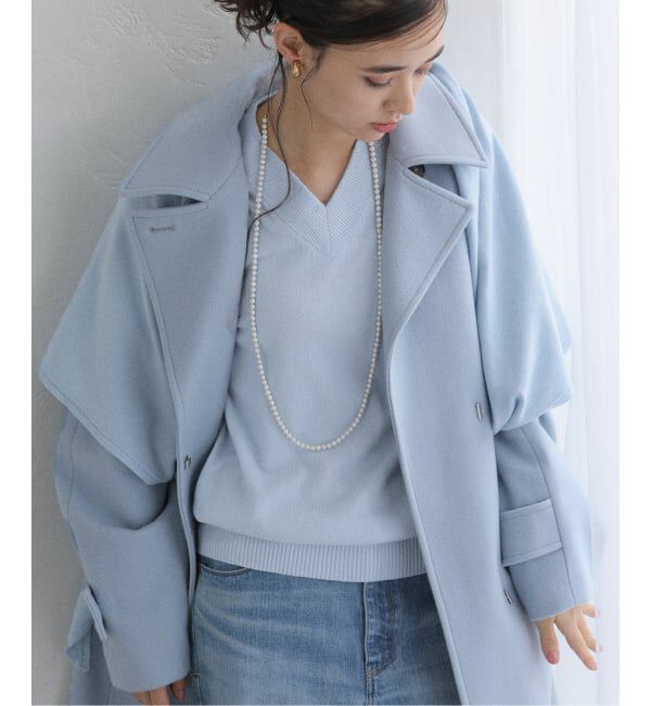  「【洗える】ファインメリノウールストールニット」|ニット・セーター|ブルー A