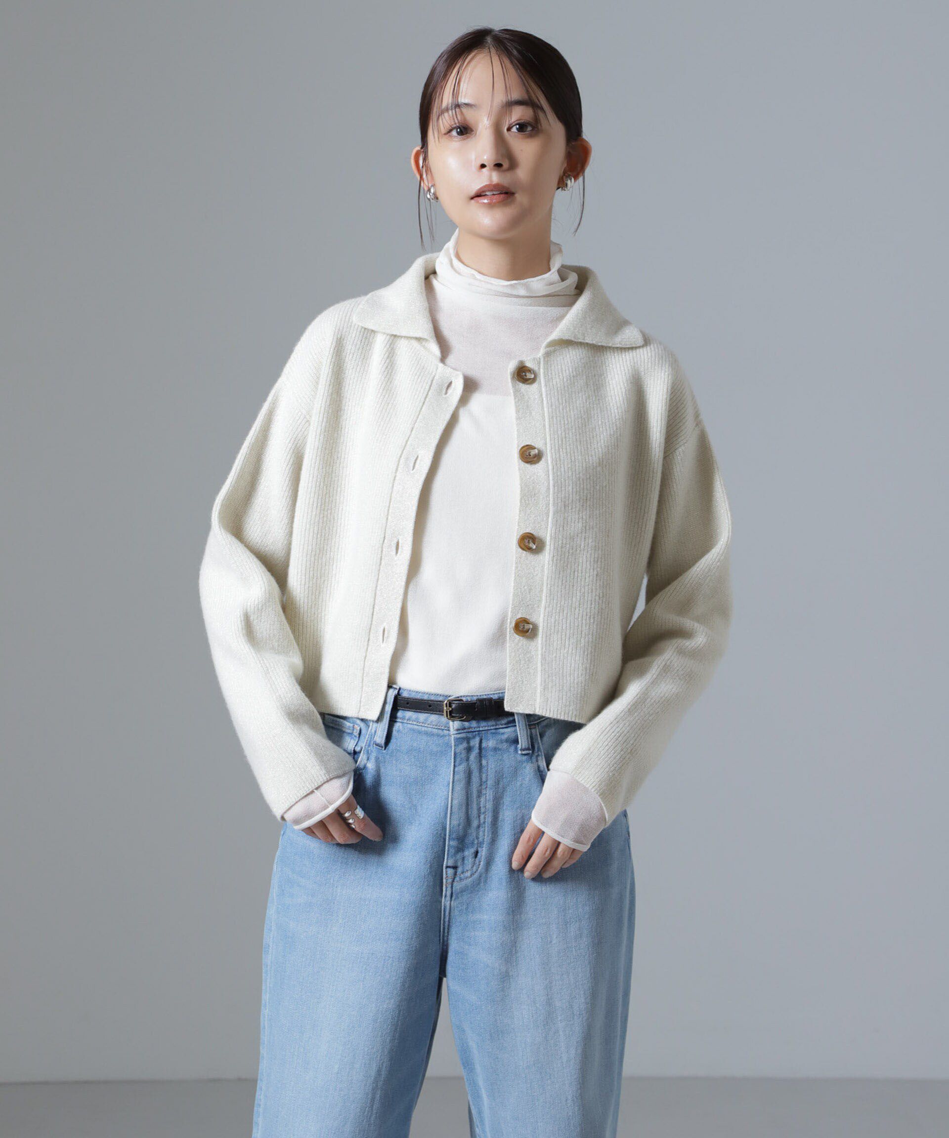 nano･universe「片畔ラメカラーカーディガン」|ニット・セーター|