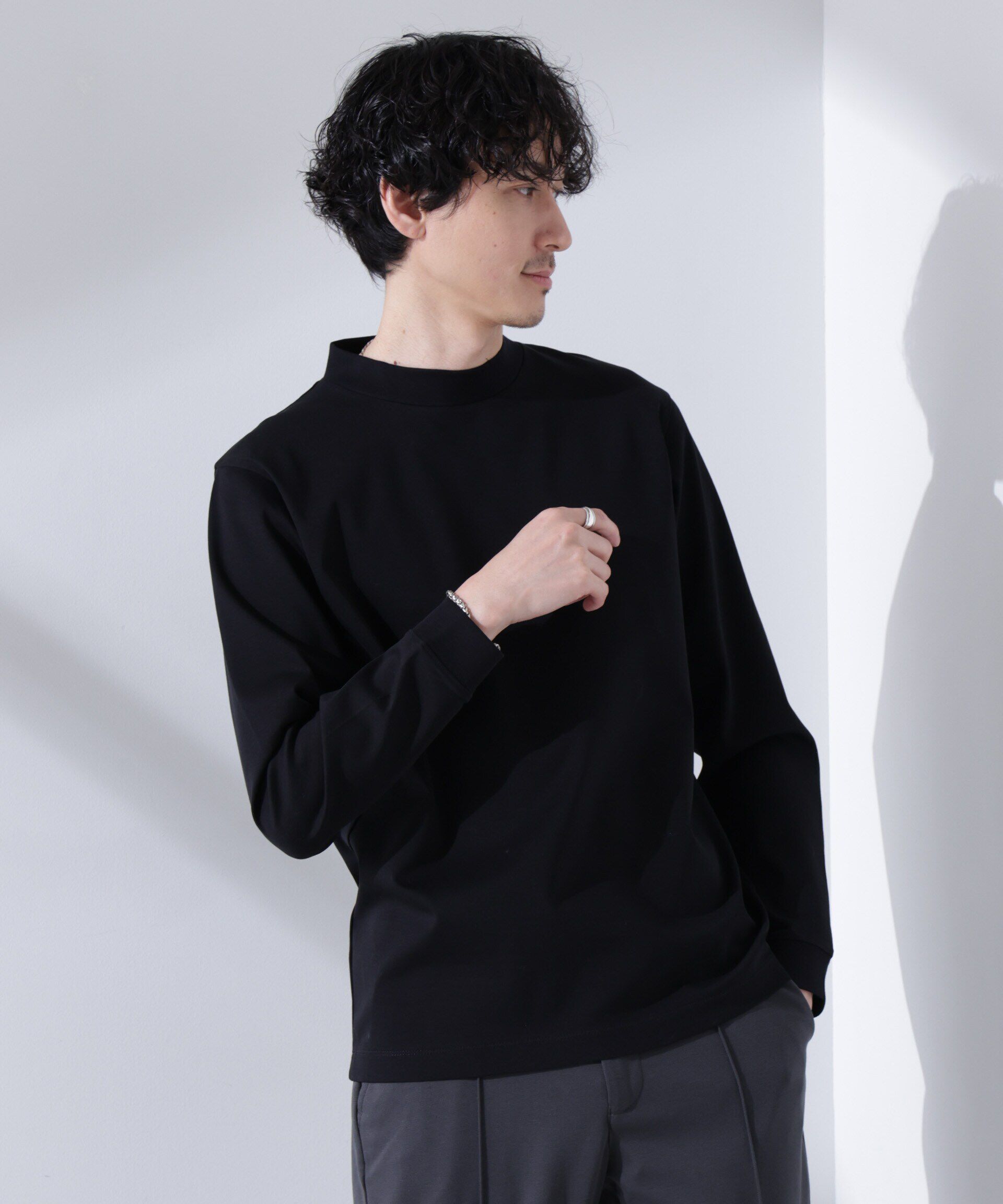 nano･universe「アンチスメルモックネックTシャツ 長袖」|Tシャツ・カットソー|ブラック